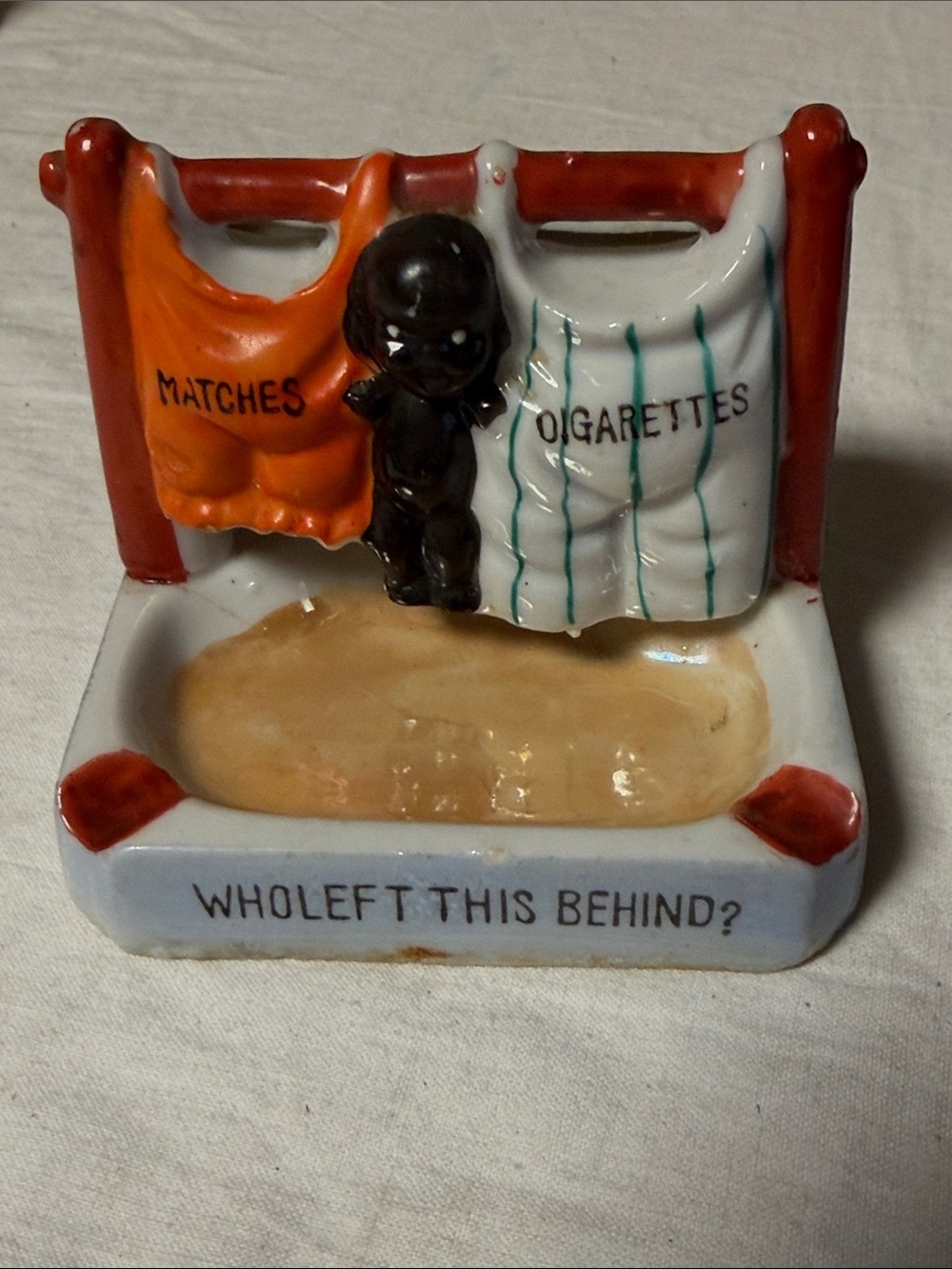 Vintage Black Americana Ashtray, Match and Cigarette Holder Japan